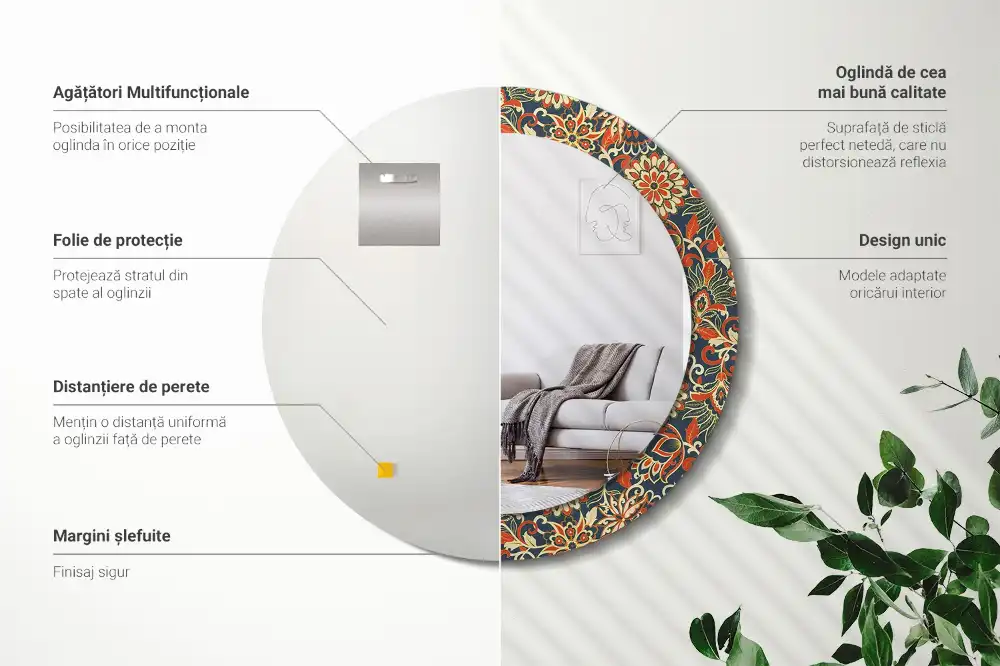 Miroir rond imprimé fleurs rétro