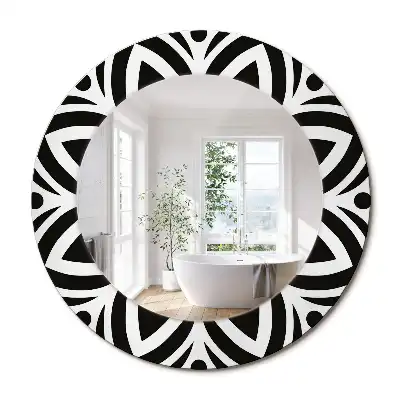 Miroir rond cadre imprimé ornement noir