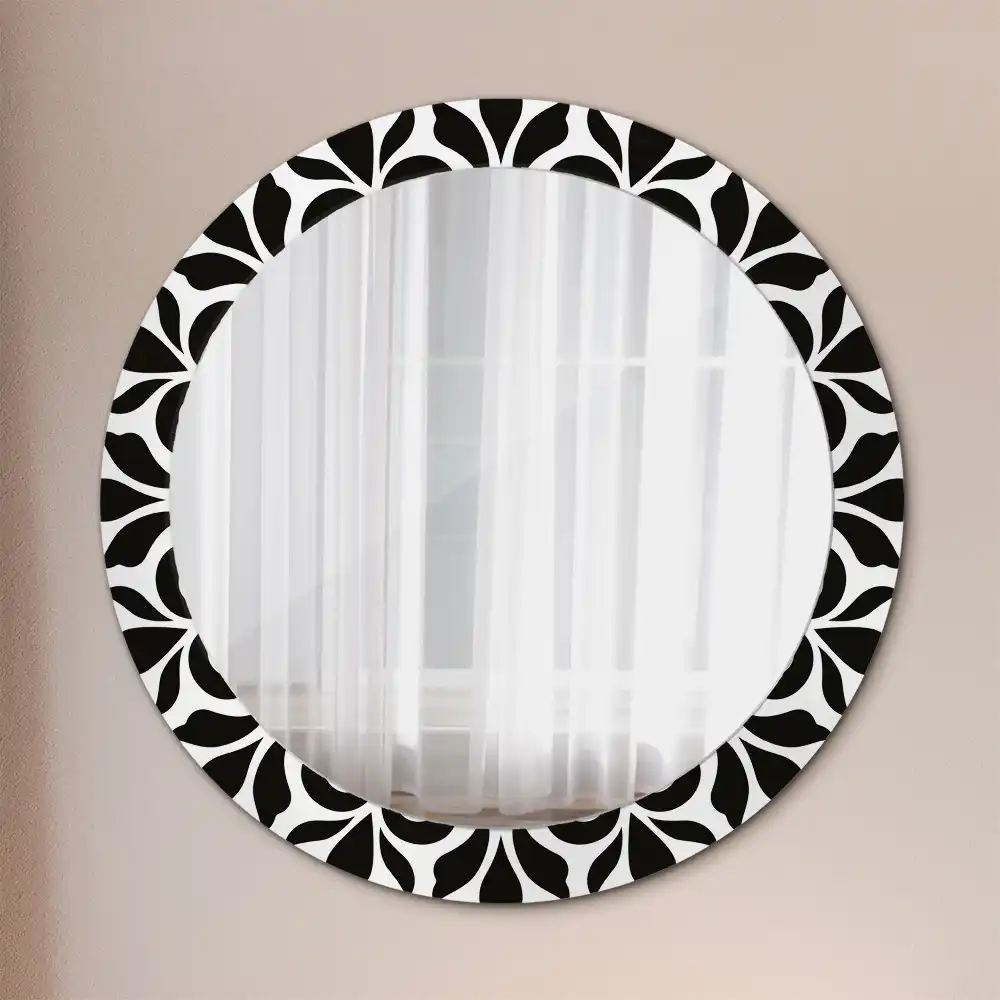 Miroir rond cadre imprimé ornement noir