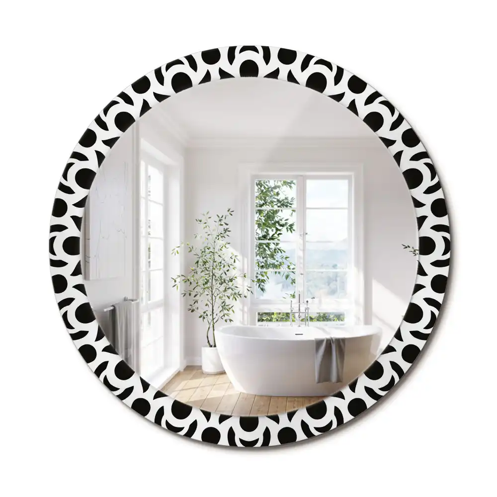 Miroir rond cadre imprimé ornement noir