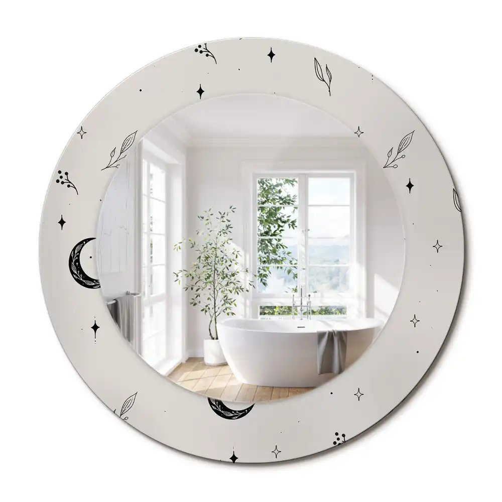 Miroir rond cadre avec impression plantes dessinées