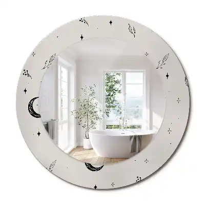Miroir rond cadre avec impression plantes dessinées