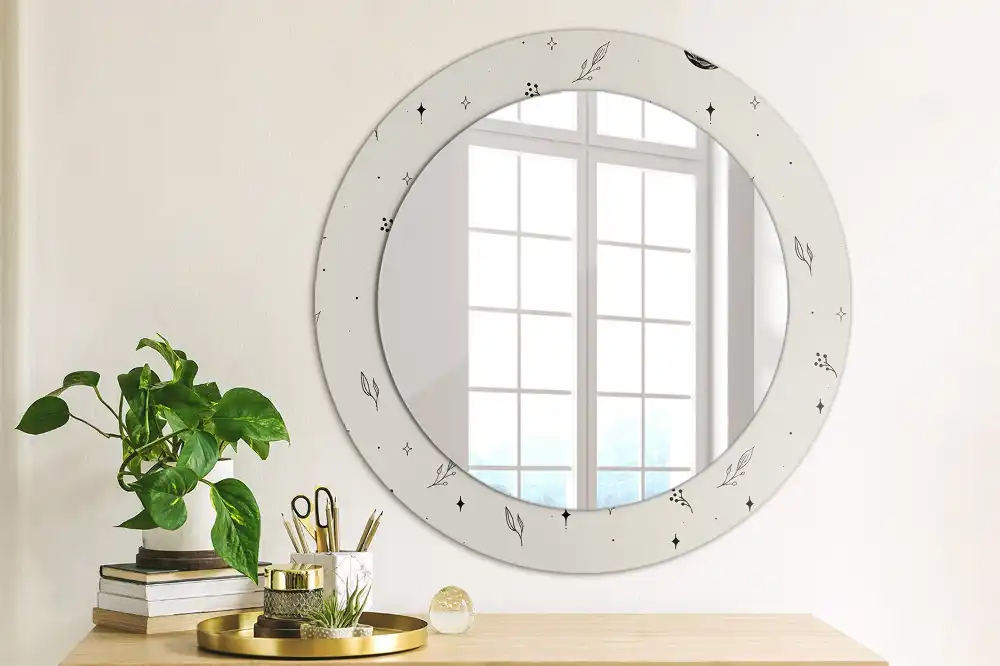 Miroir rond cadre avec impression plantes dessinées
