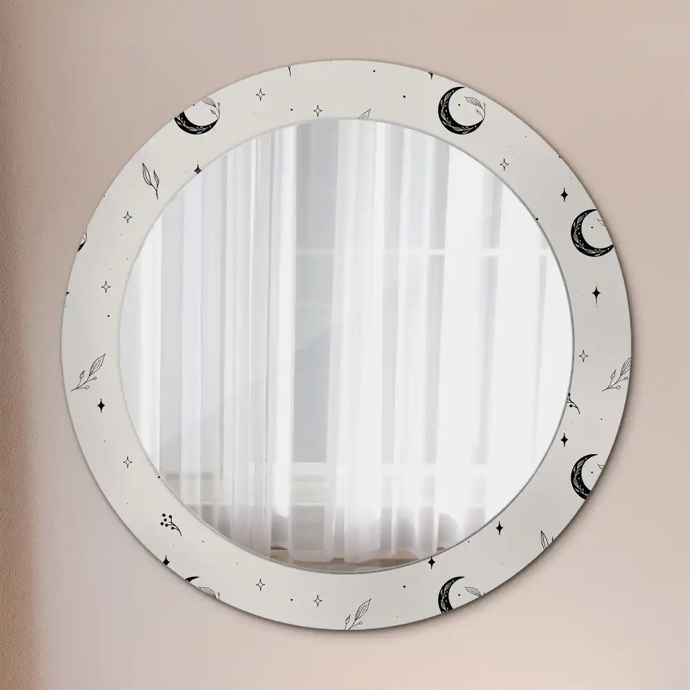 Miroir rond cadre avec impression plantes dessinées