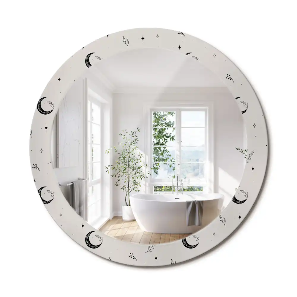 Miroir rond cadre avec impression plantes dessinées