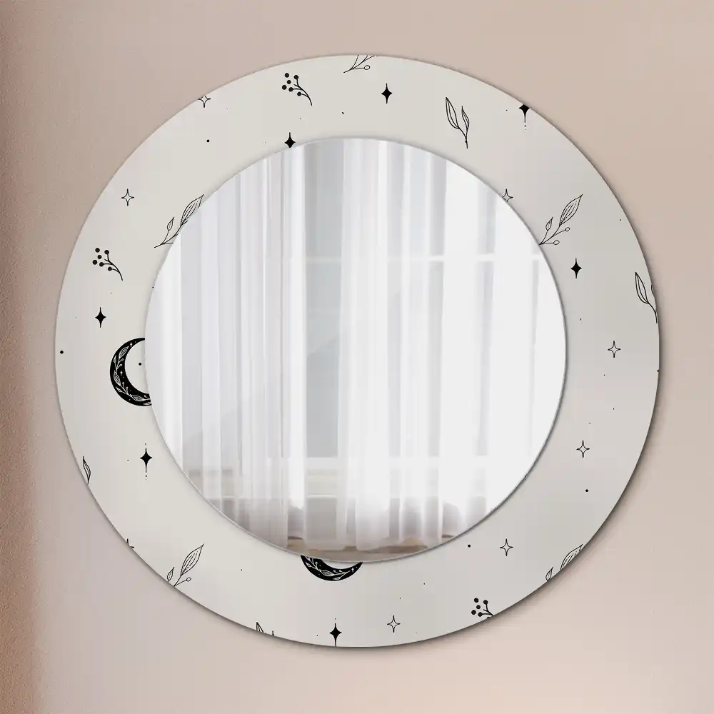 Miroir rond cadre avec impression plantes dessinées