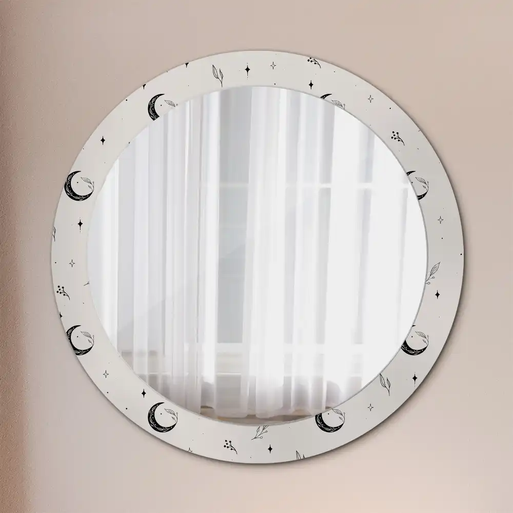 Miroir rond cadre avec impression plantes dessinées