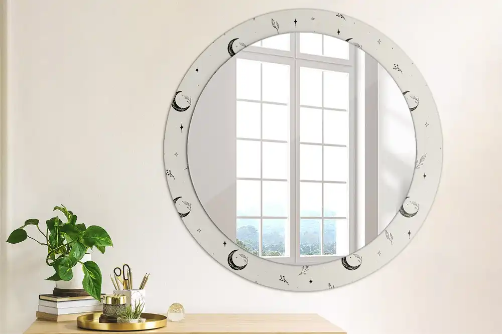 Miroir rond cadre avec impression plantes dessinées