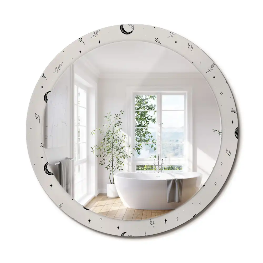 Miroir rond cadre avec impression plantes dessinées