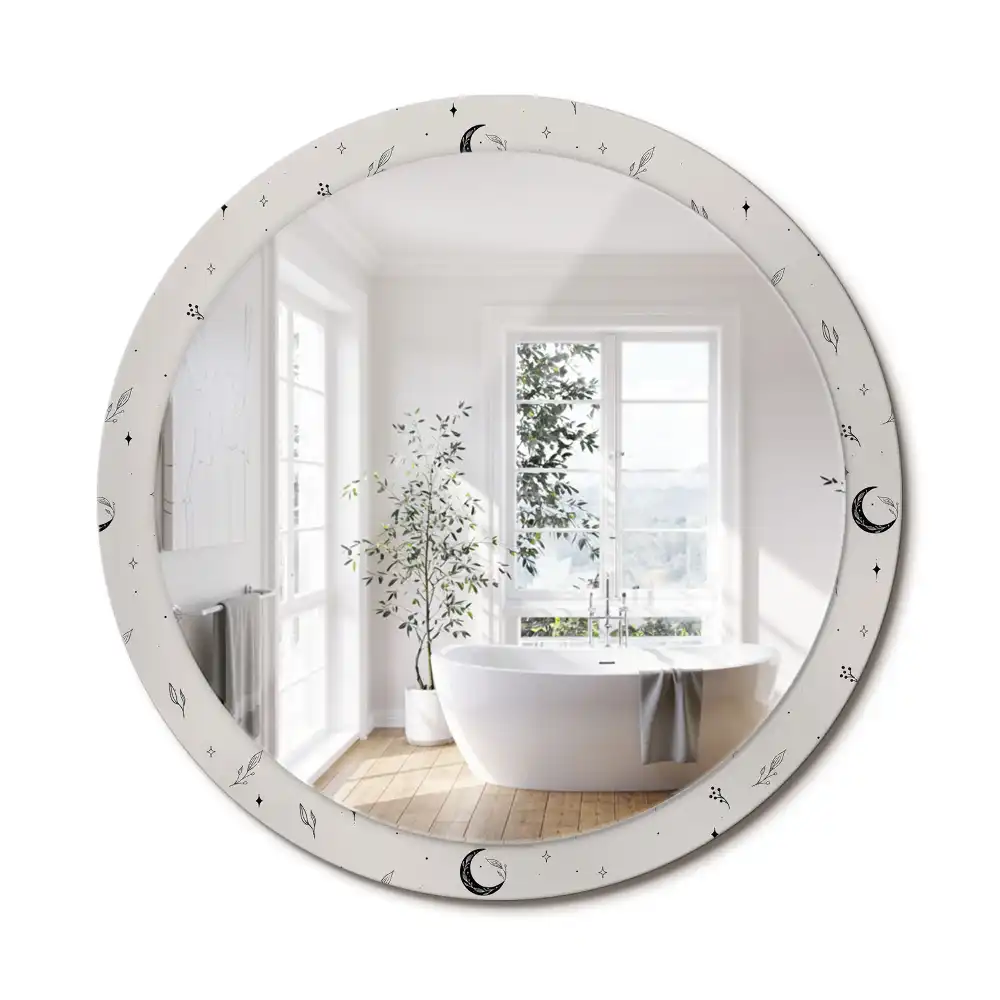 Miroir rond cadre avec impression plantes dessinées