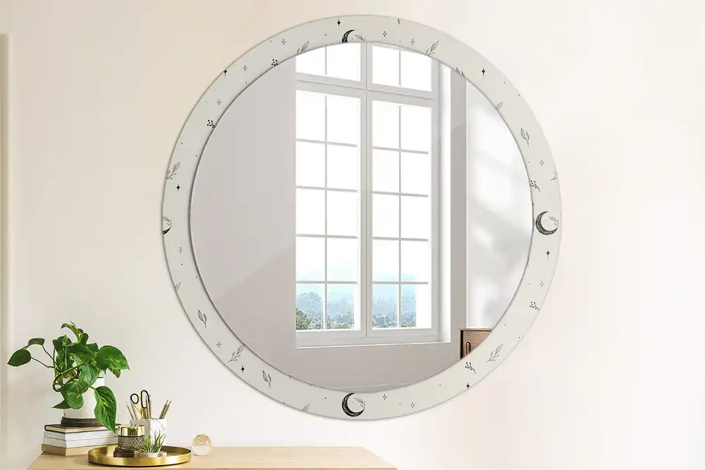 Miroir rond cadre avec impression plantes dessinées