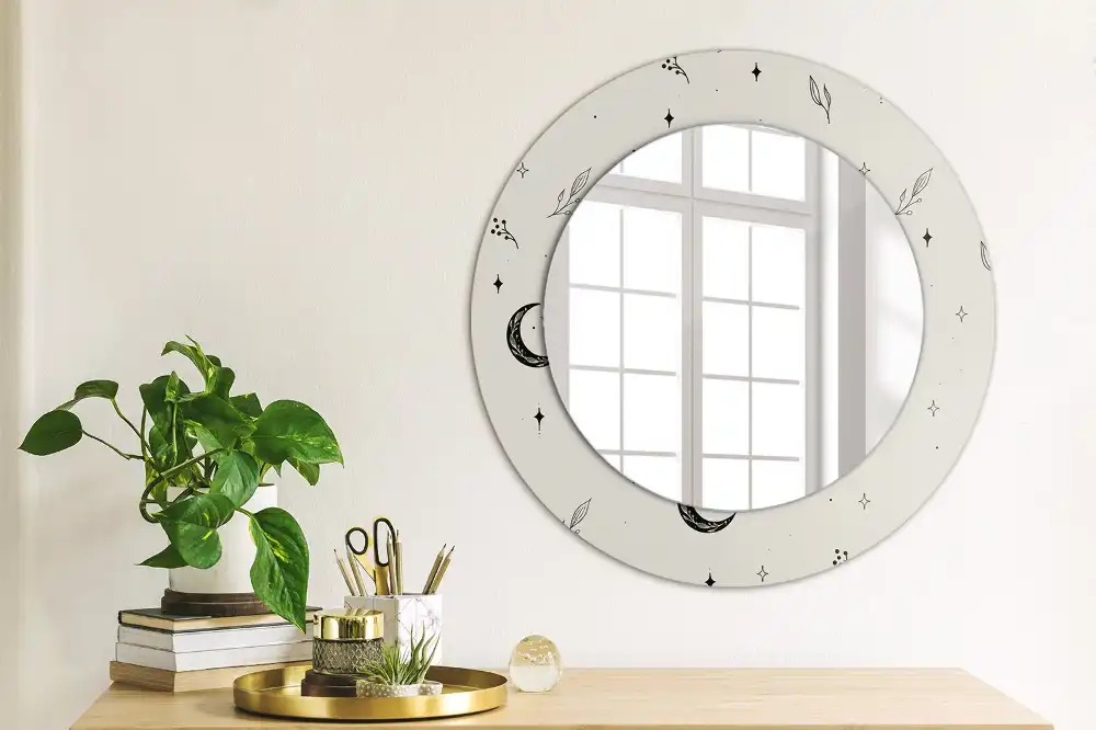 Miroir rond cadre avec impression plantes dessinées