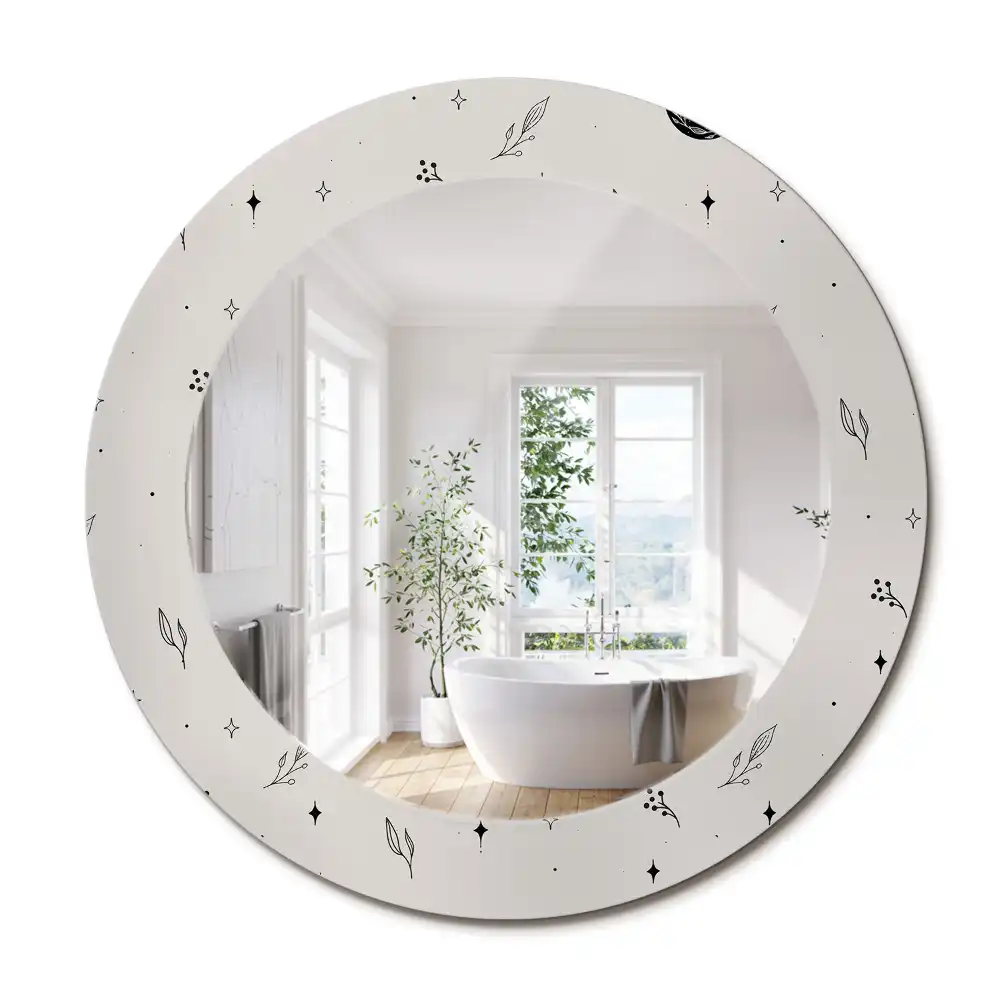 Miroir rond cadre avec impression plantes dessinées