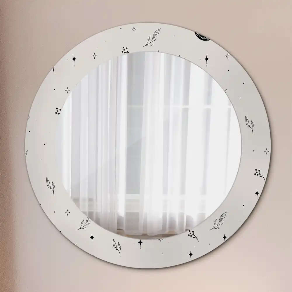 Miroir rond cadre avec impression plantes dessinées