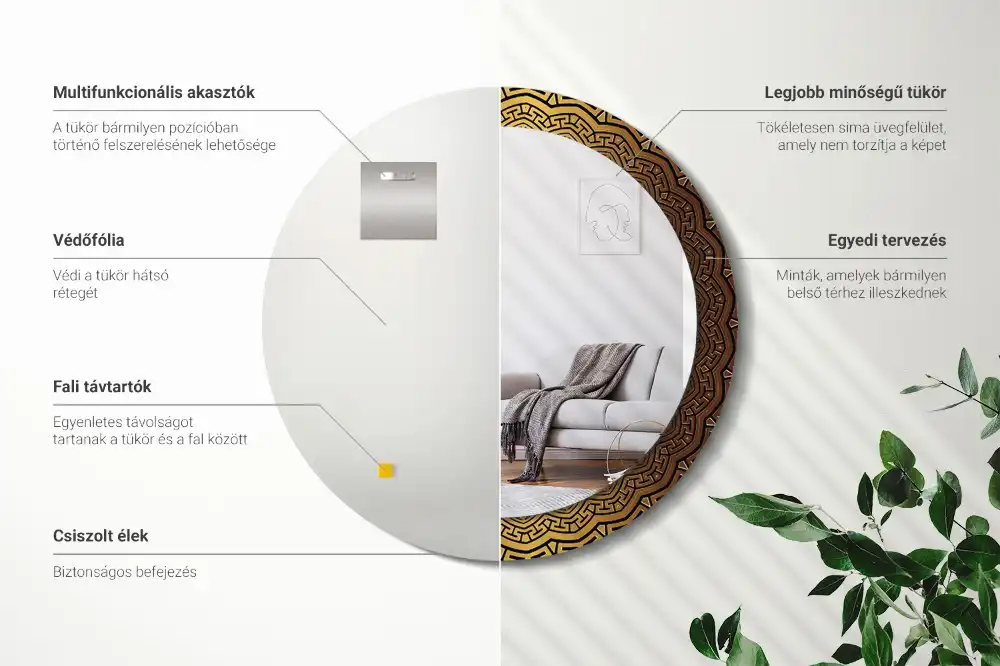 Miroir rond avec décoration ornement grec