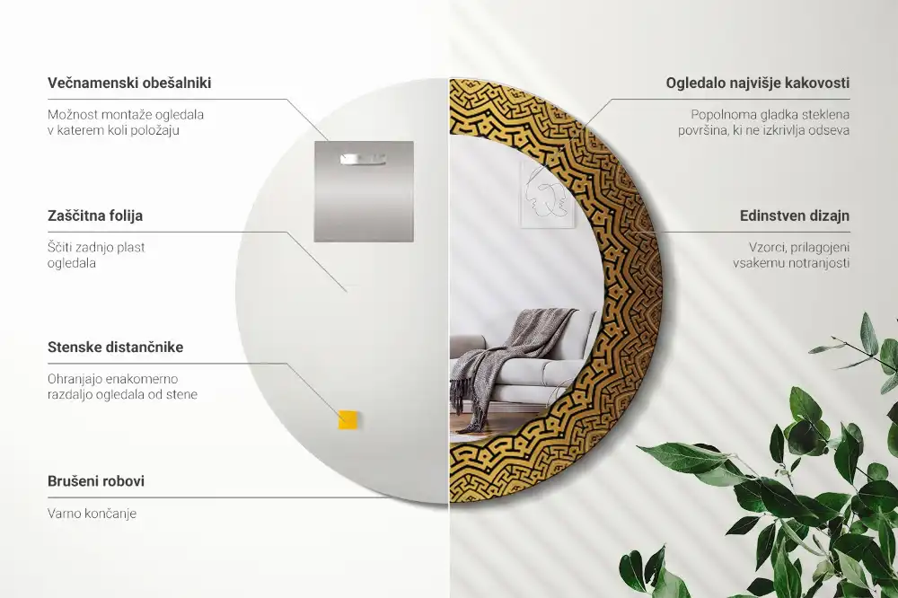 Miroir rond avec décoration ornement grec