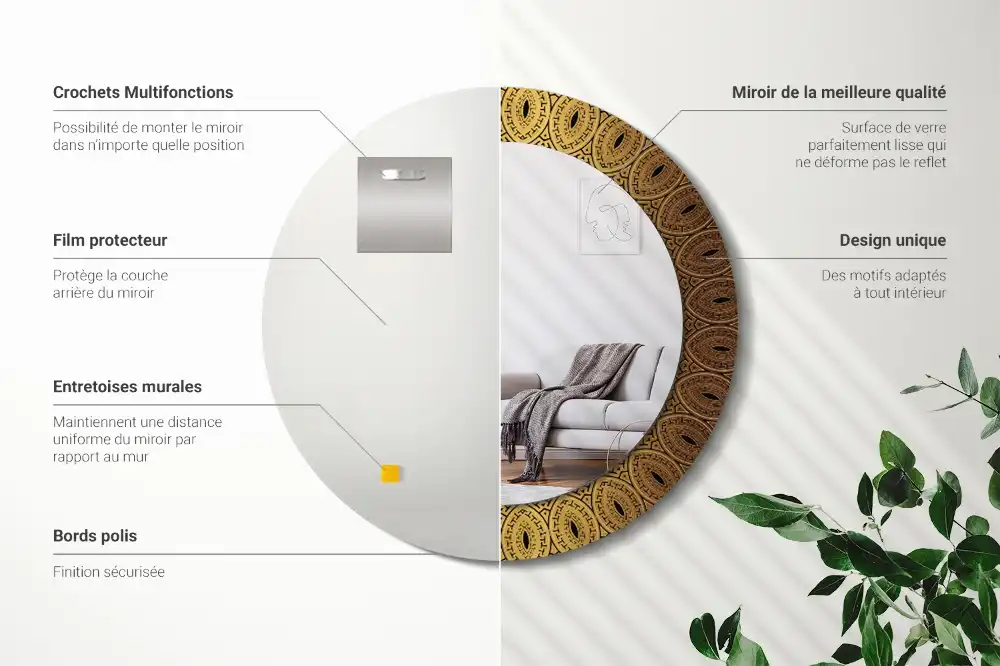 Miroir rond avec décoration ornement grec