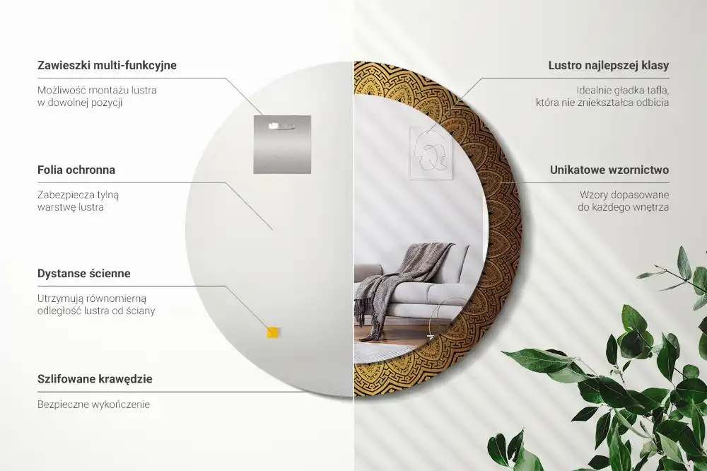 Miroir rond avec décoration ornement grec