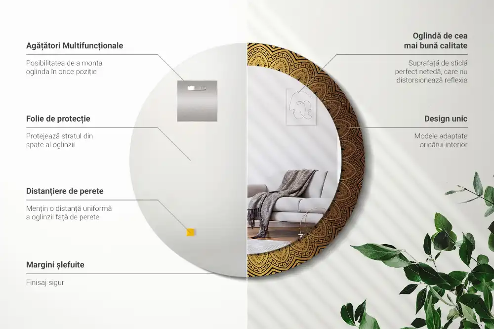 Miroir rond avec décoration ornement grec