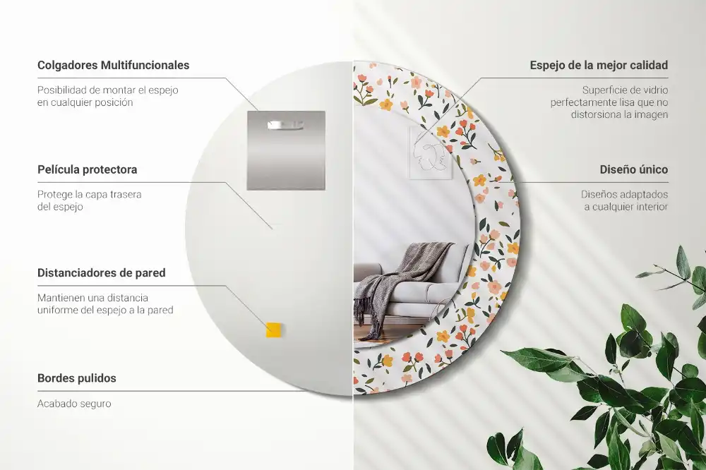 Miroir rond imprimé petites fleurs