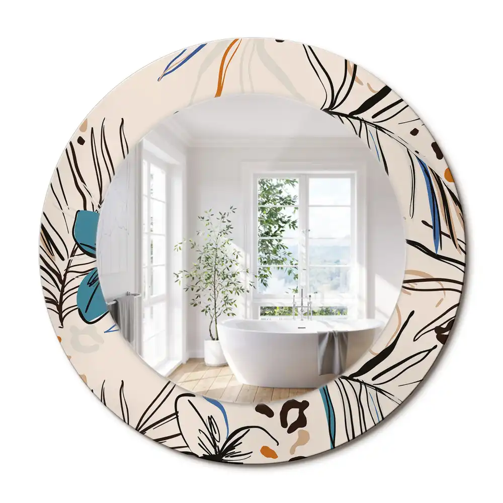 Miroir rond cadre imprimé fleurs et motif jungle