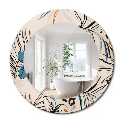 Miroir rond cadre imprimé fleurs et motif jungle