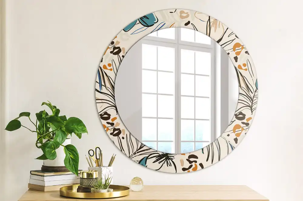 Miroir rond cadre imprimé fleurs et motif jungle