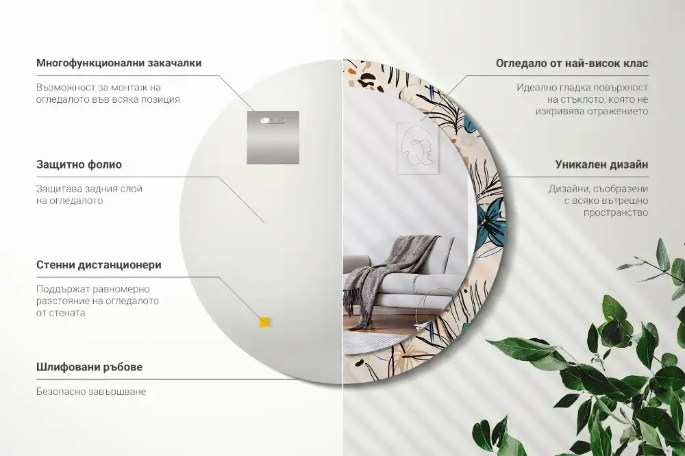 Miroir rond cadre imprimé fleurs et motif jungle