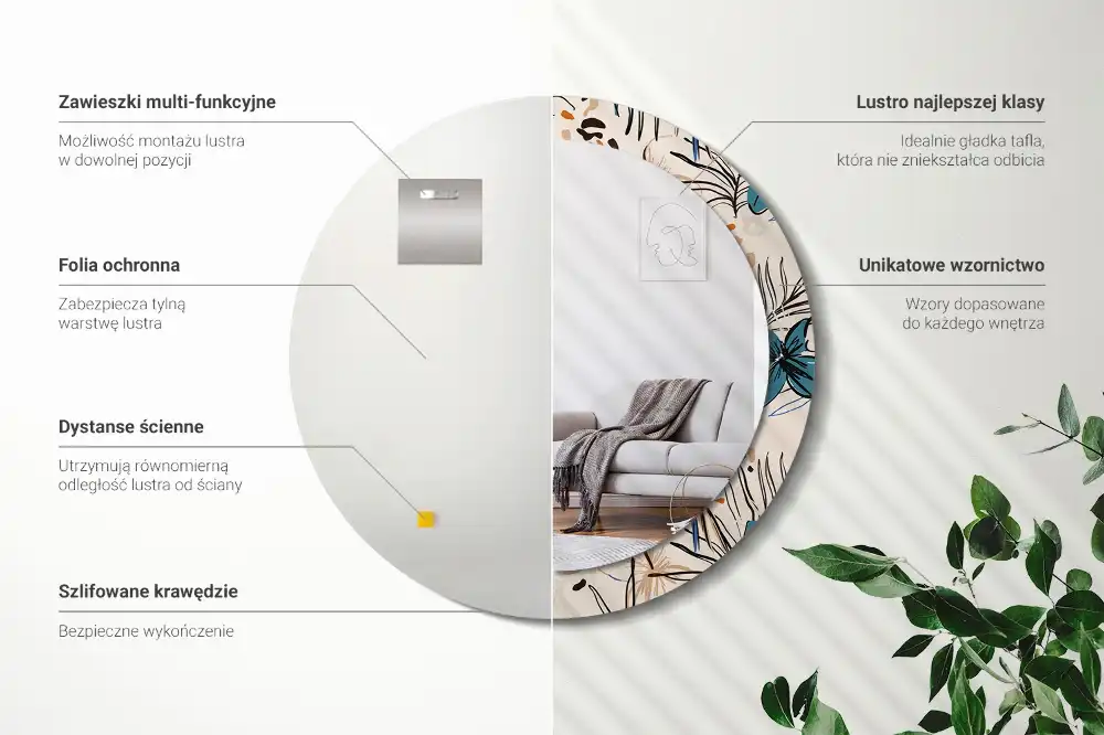 Miroir rond cadre imprimé fleurs et motif jungle