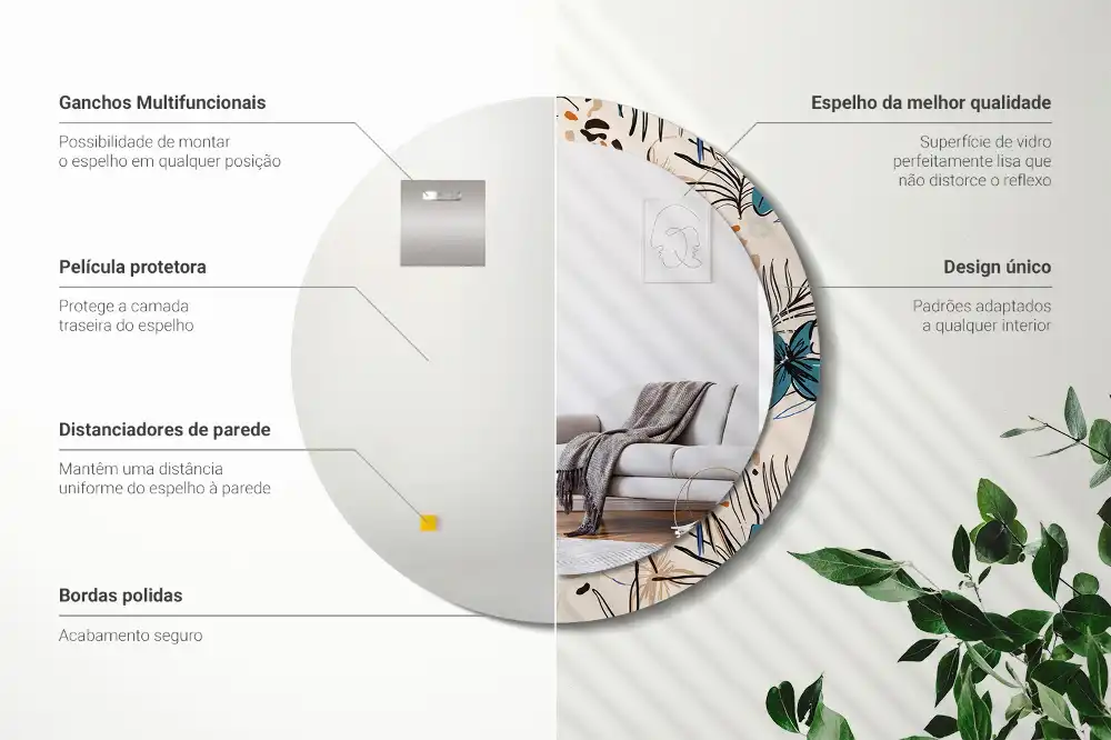 Miroir rond cadre imprimé fleurs et motif jungle