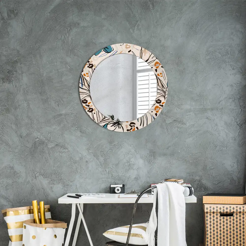 Miroir rond cadre imprimé fleurs et motif jungle