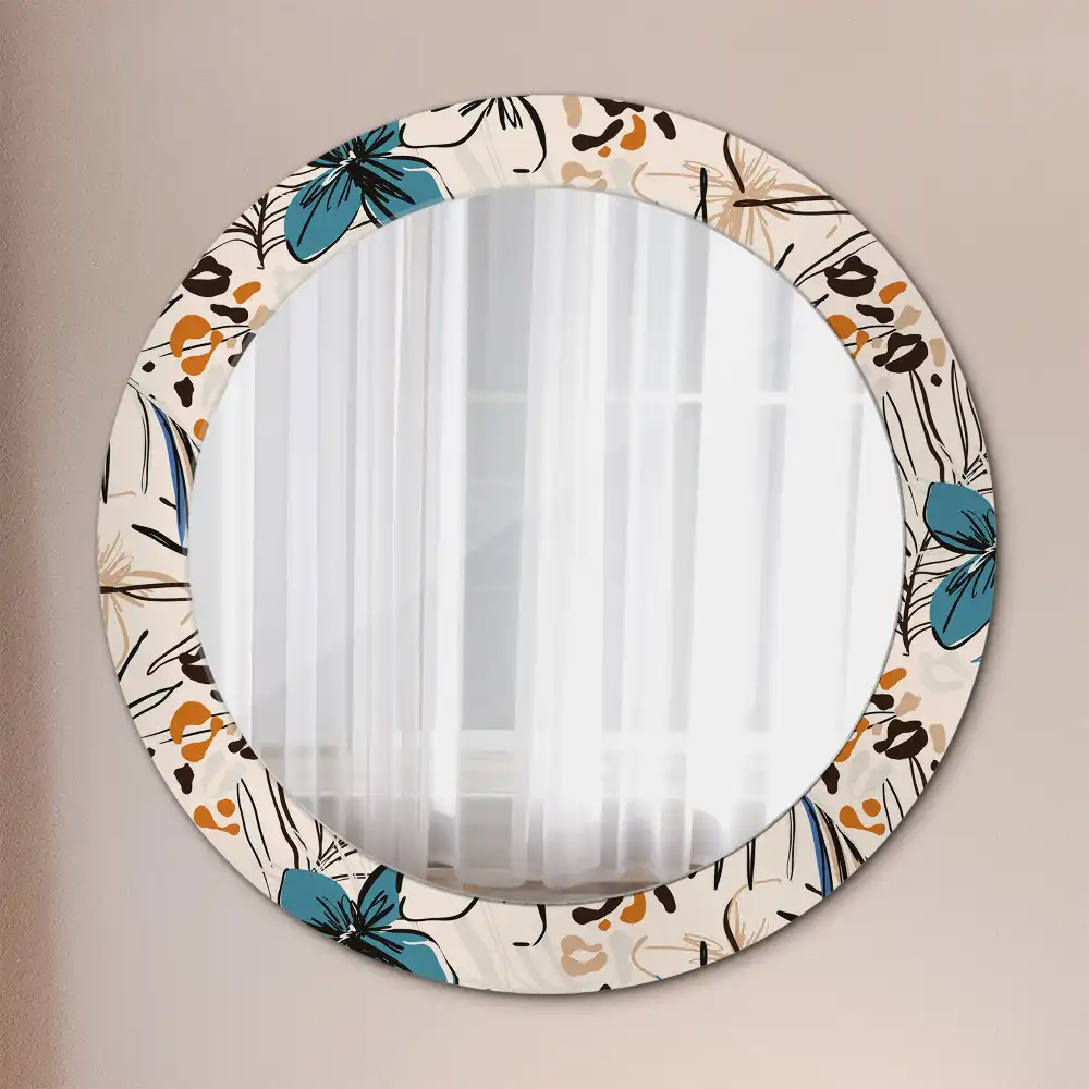 Miroir rond cadre imprimé fleurs et motif jungle