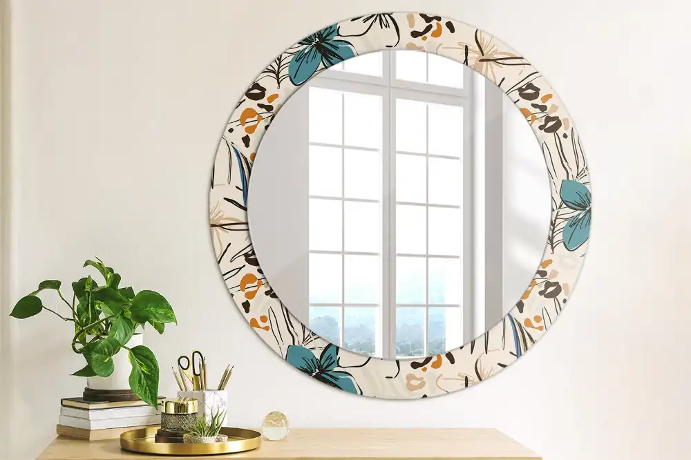 Miroir rond cadre imprimé fleurs et motif jungle