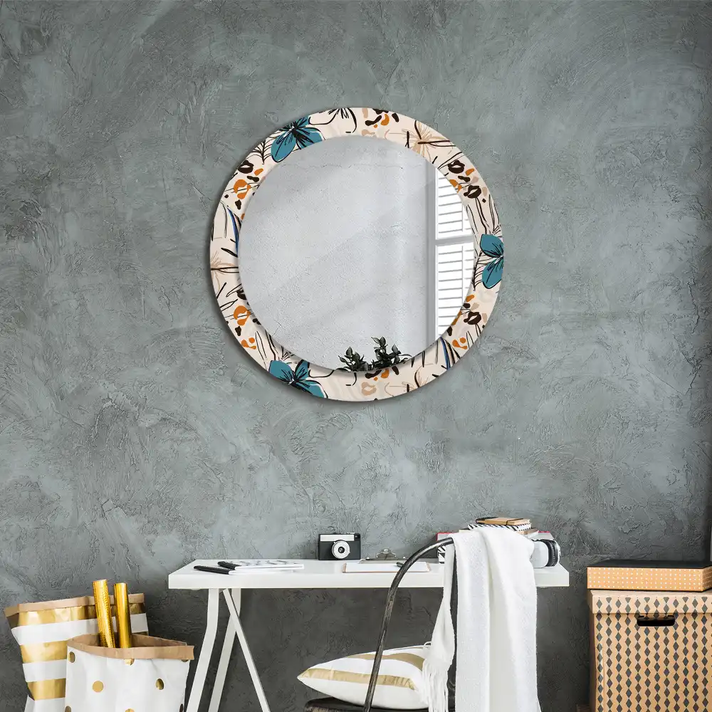 Miroir rond cadre imprimé fleurs et motif jungle