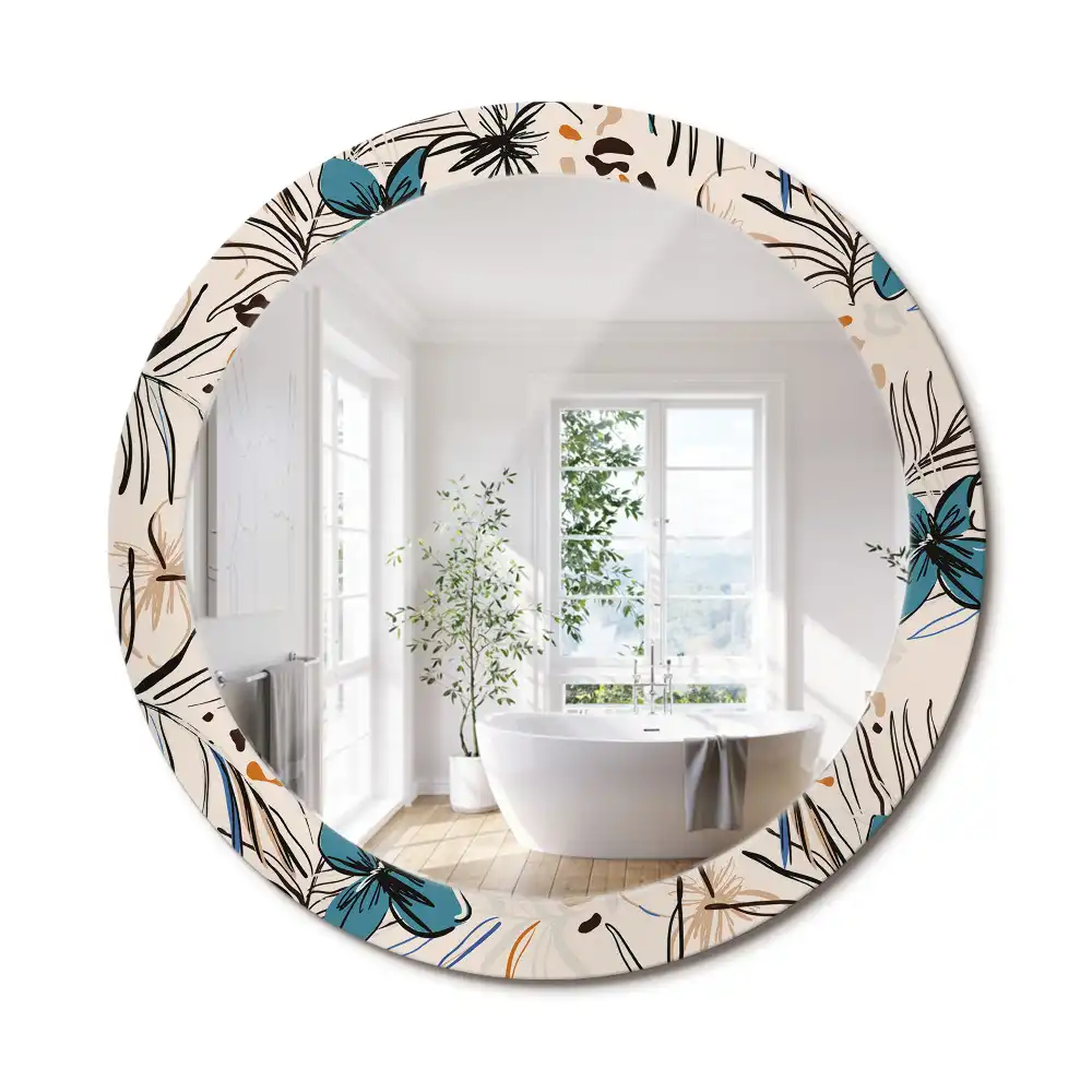 Miroir rond cadre imprimé fleurs et motif jungle