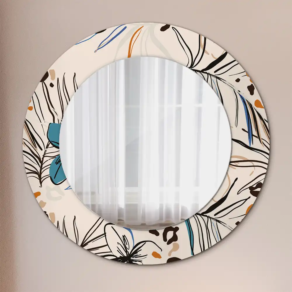 Miroir rond cadre imprimé fleurs et motif jungle