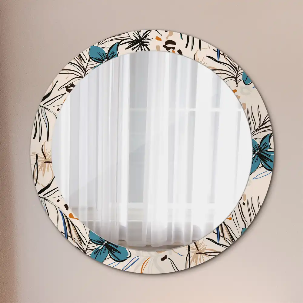 Miroir rond cadre imprimé fleurs et motif jungle