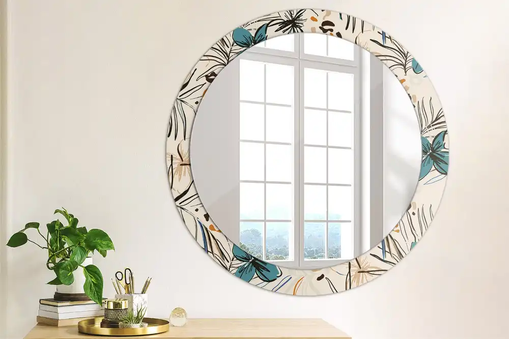 Miroir rond cadre imprimé fleurs et motif jungle