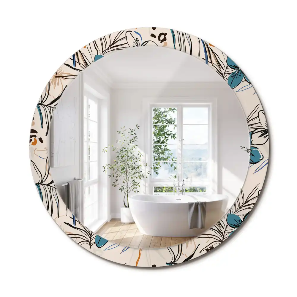 Miroir rond cadre imprimé fleurs et motif jungle