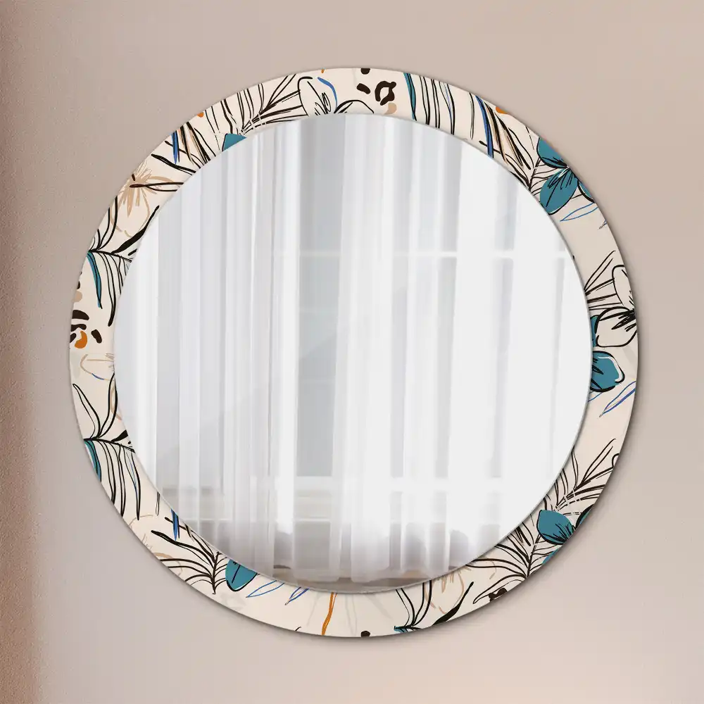 Miroir rond cadre imprimé fleurs et motif jungle