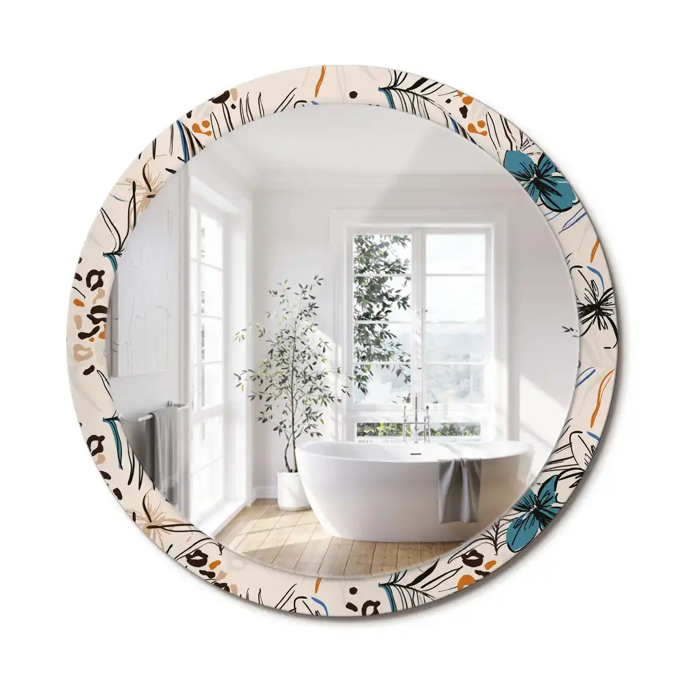 Miroir rond cadre imprimé fleurs et motif jungle