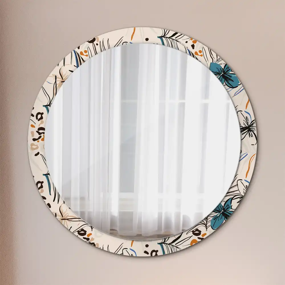 Miroir rond cadre imprimé fleurs et motif jungle