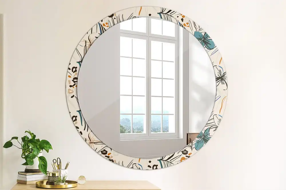 Miroir rond cadre imprimé fleurs et motif jungle