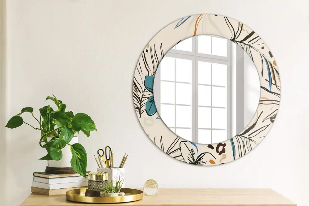 Miroir rond cadre imprimé fleurs et motif jungle
