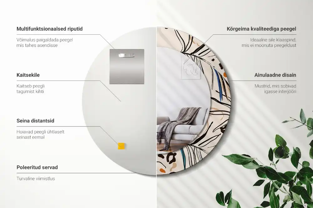 Miroir rond cadre imprimé fleurs et motif jungle