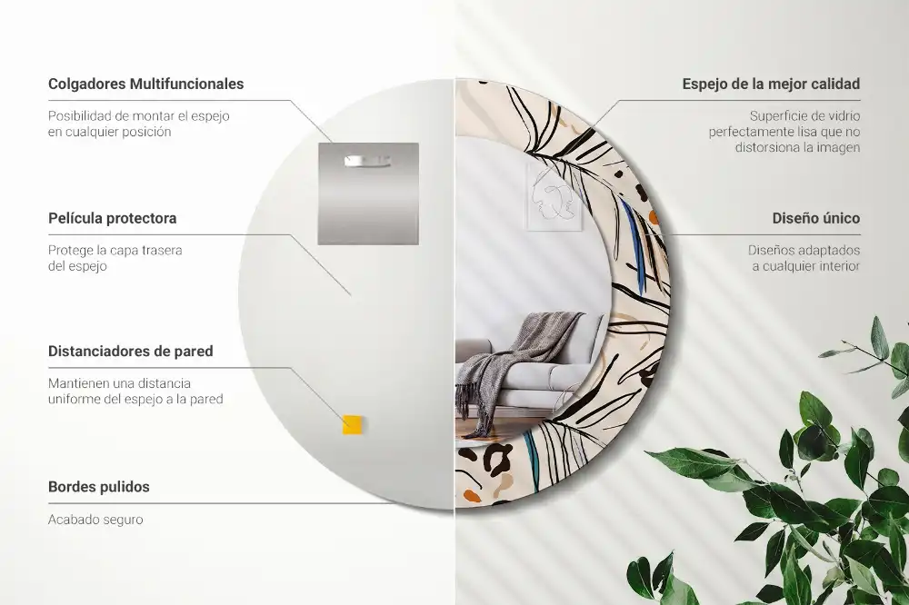 Miroir rond cadre imprimé fleurs et motif jungle