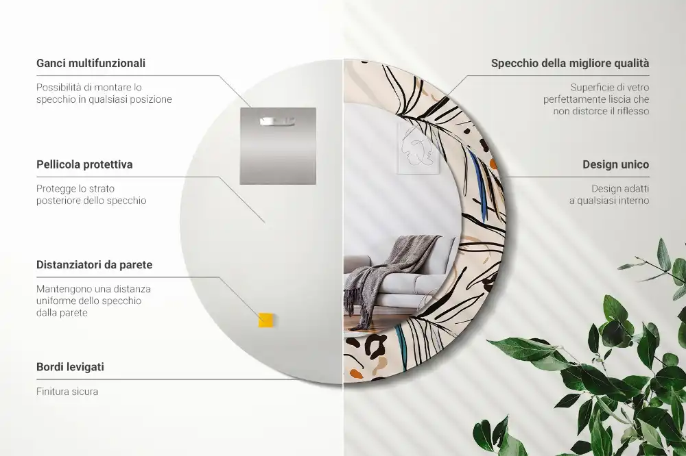 Miroir rond cadre imprimé fleurs et motif jungle