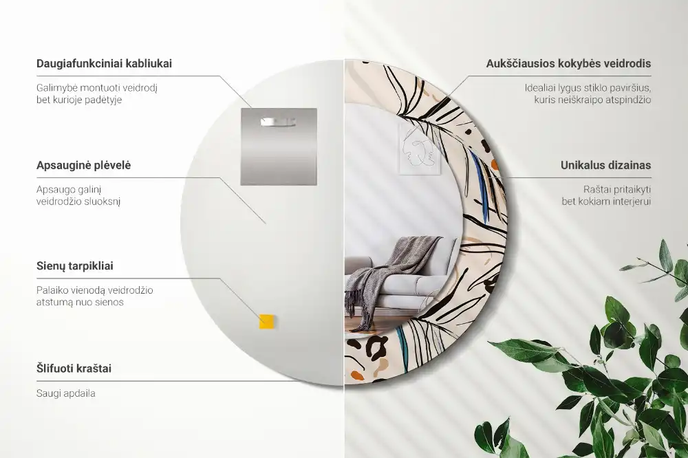 Miroir rond cadre imprimé fleurs et motif jungle