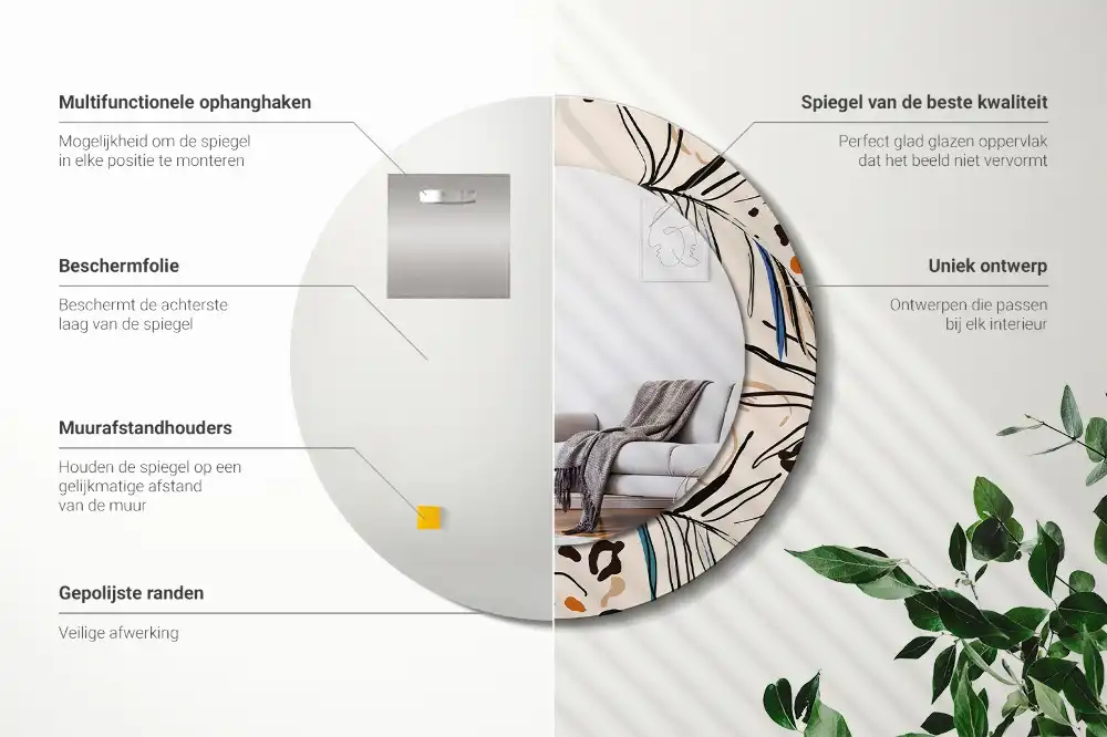 Miroir rond cadre imprimé fleurs et motif jungle