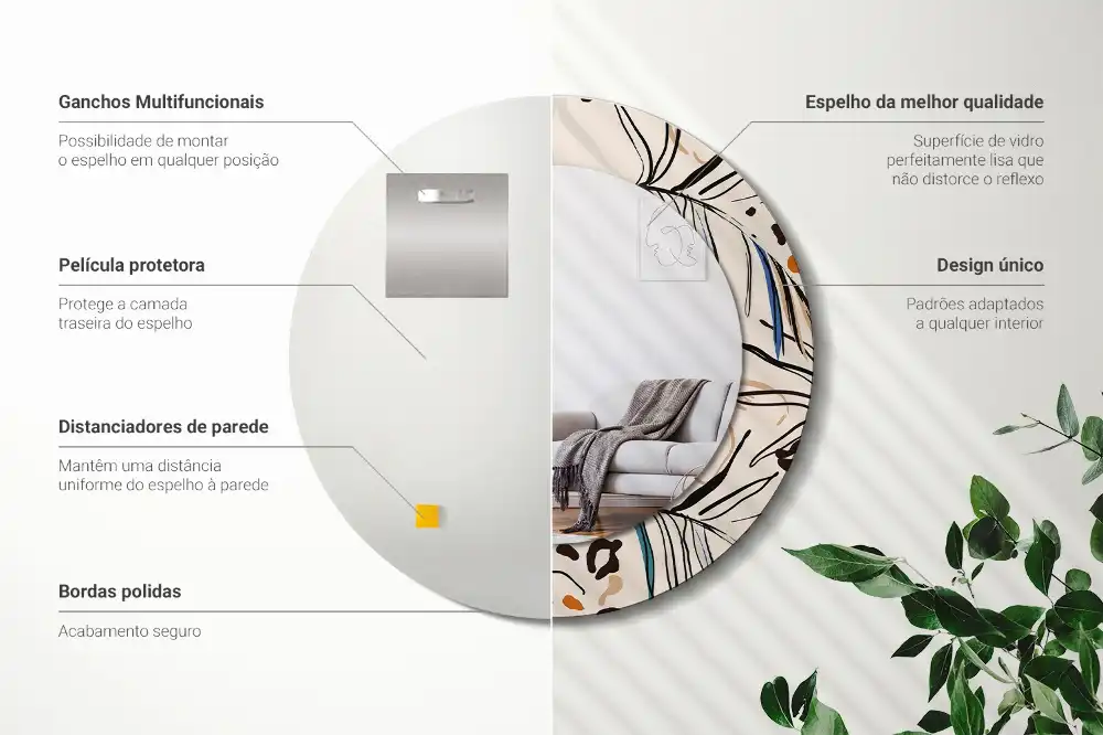 Miroir rond cadre imprimé fleurs et motif jungle